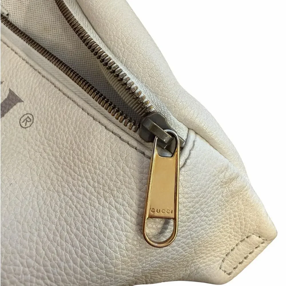 Authentic Gucci Print Leather Belt Bag White Logo Web Stripe Crossbody